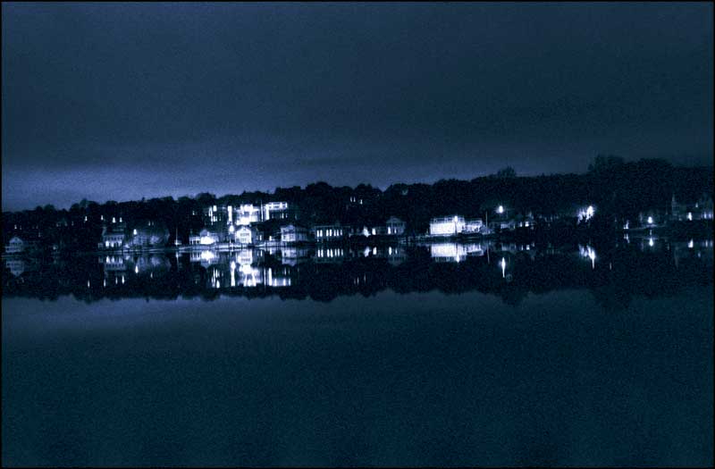 Mystic Seaport at night.