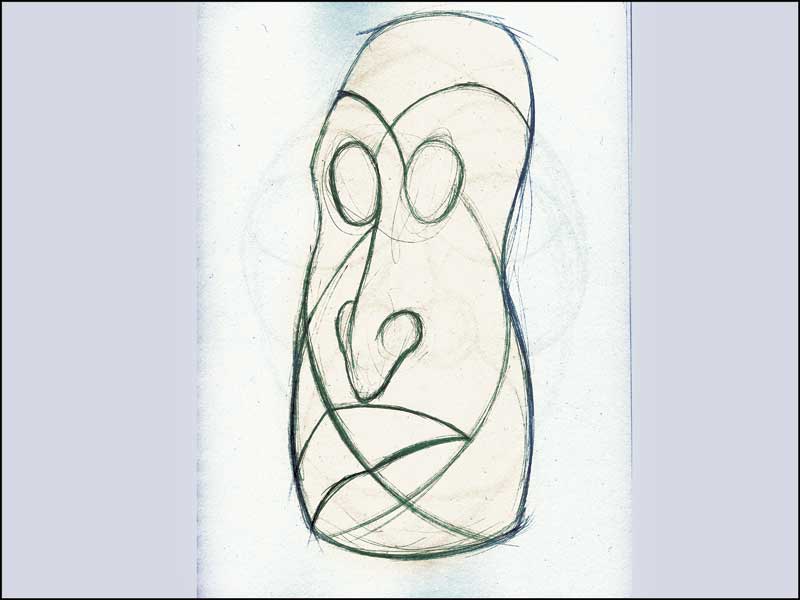 Tiki Head Pencil Drawing