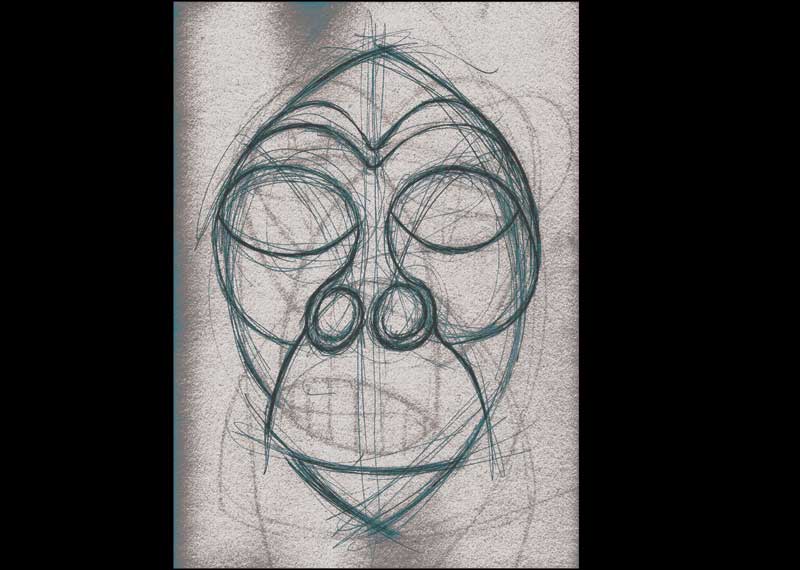 Tiki Head Pencil Drawing