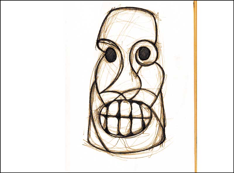 Tiki Head Pencil Drawing